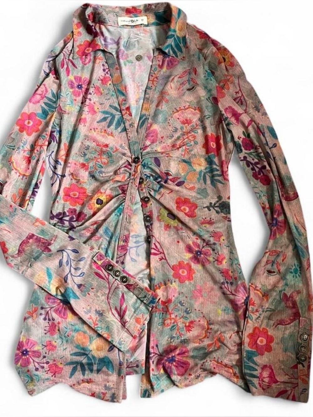 NATURAL LIFE Floral Button-Front Shirt in Pink, Teal & Coral